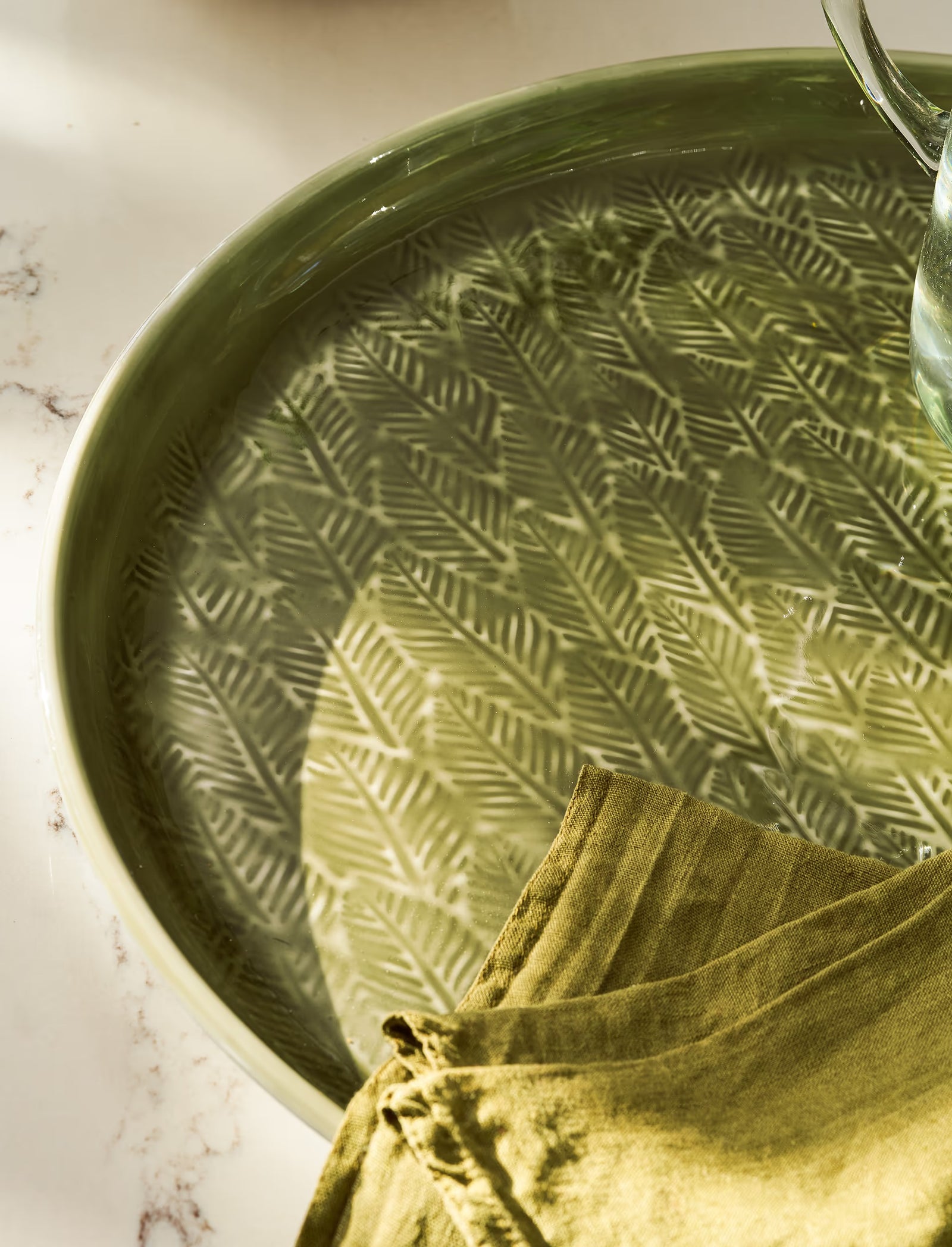 Enamelled Serving Tray with Leaf Pattern