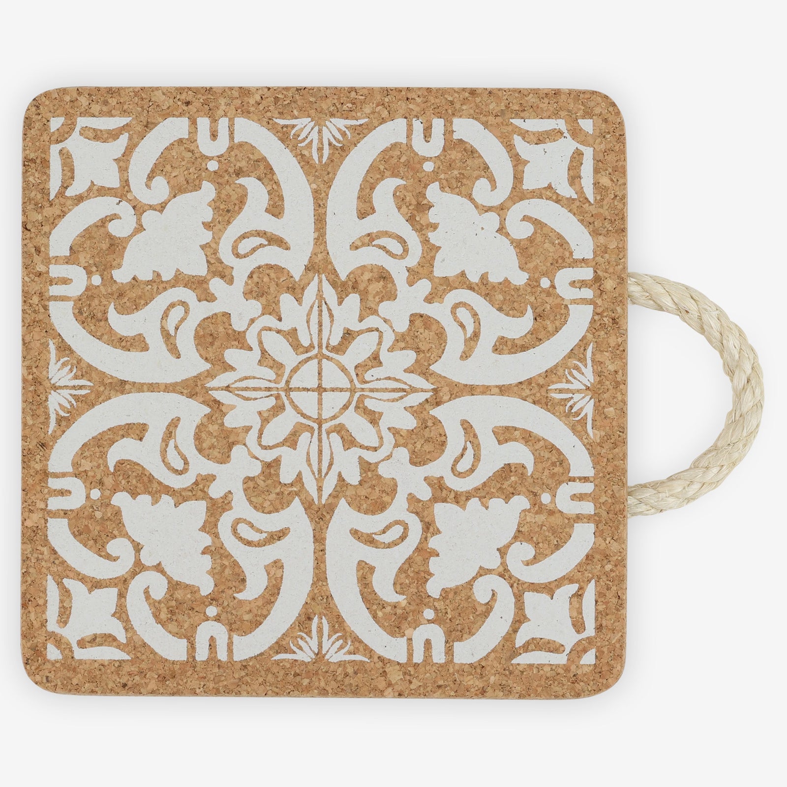 Patterned Cork Trivet with Sisal Handle
