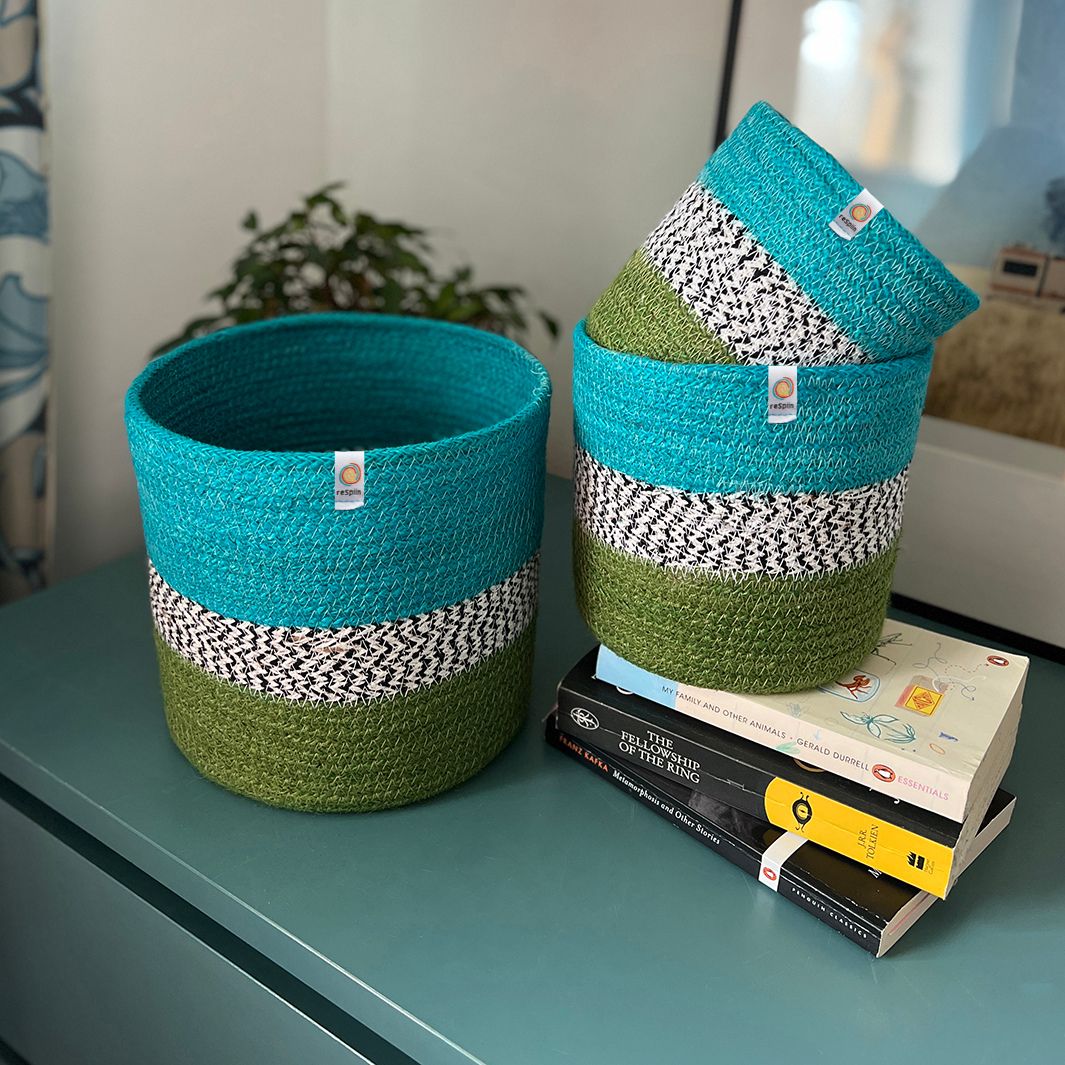 Set of 3 Jute Zigzag Baskets