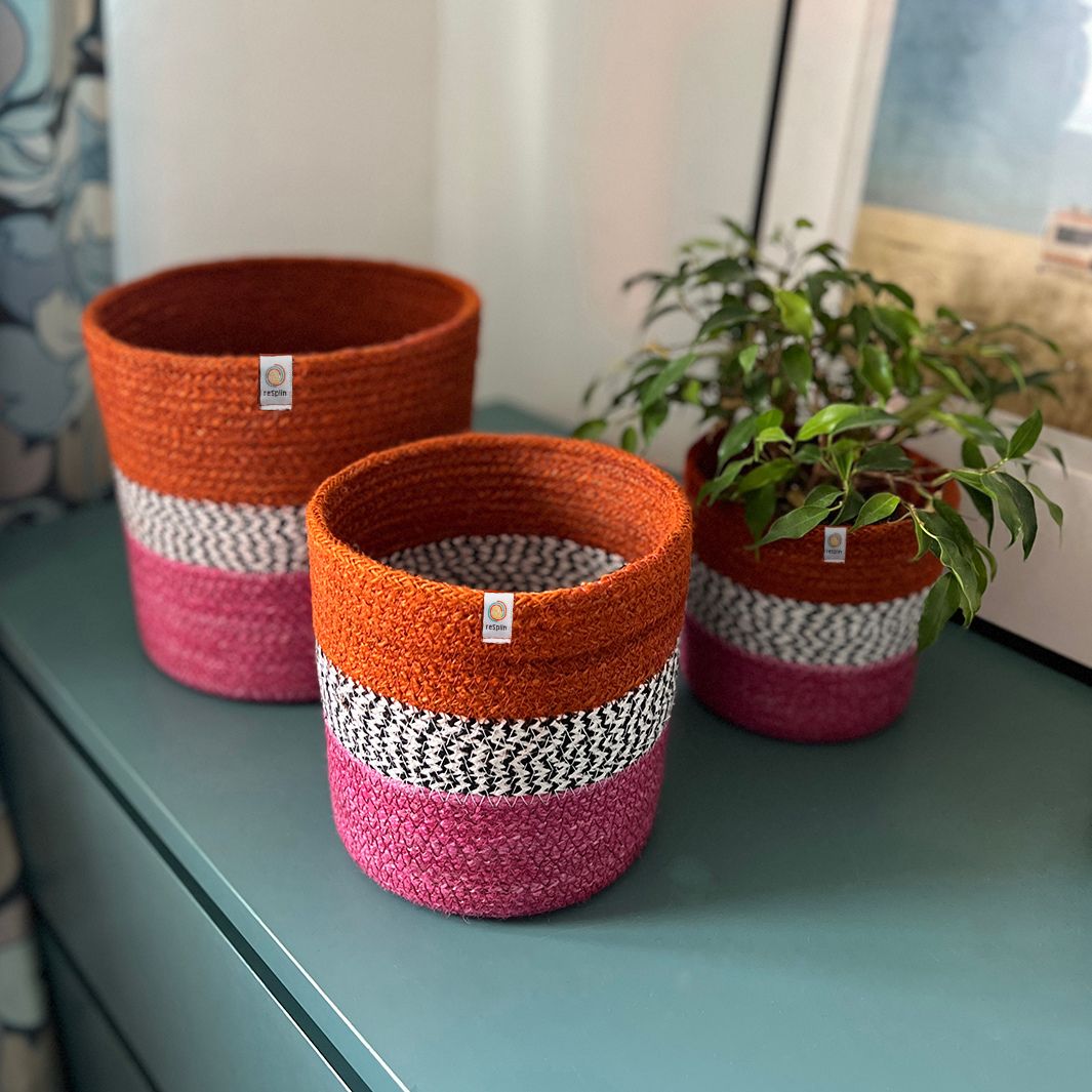 Set of 3 Jute Zigzag Baskets