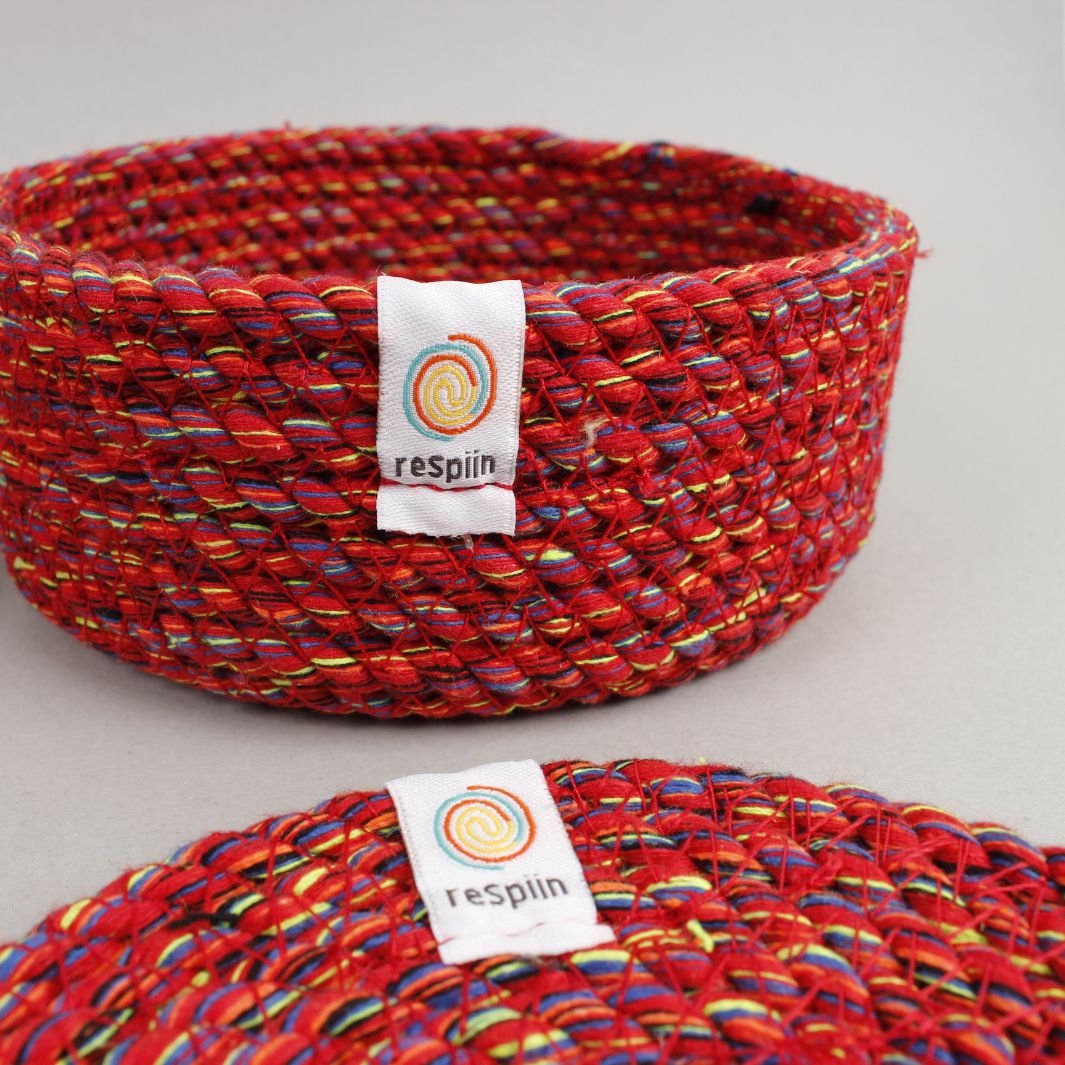 Cotton Coasters with Holder - Set 6 - Multicolour