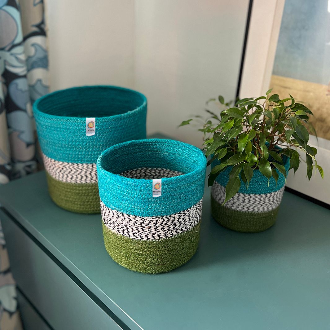 Set of 3 Jute Zigzag Baskets