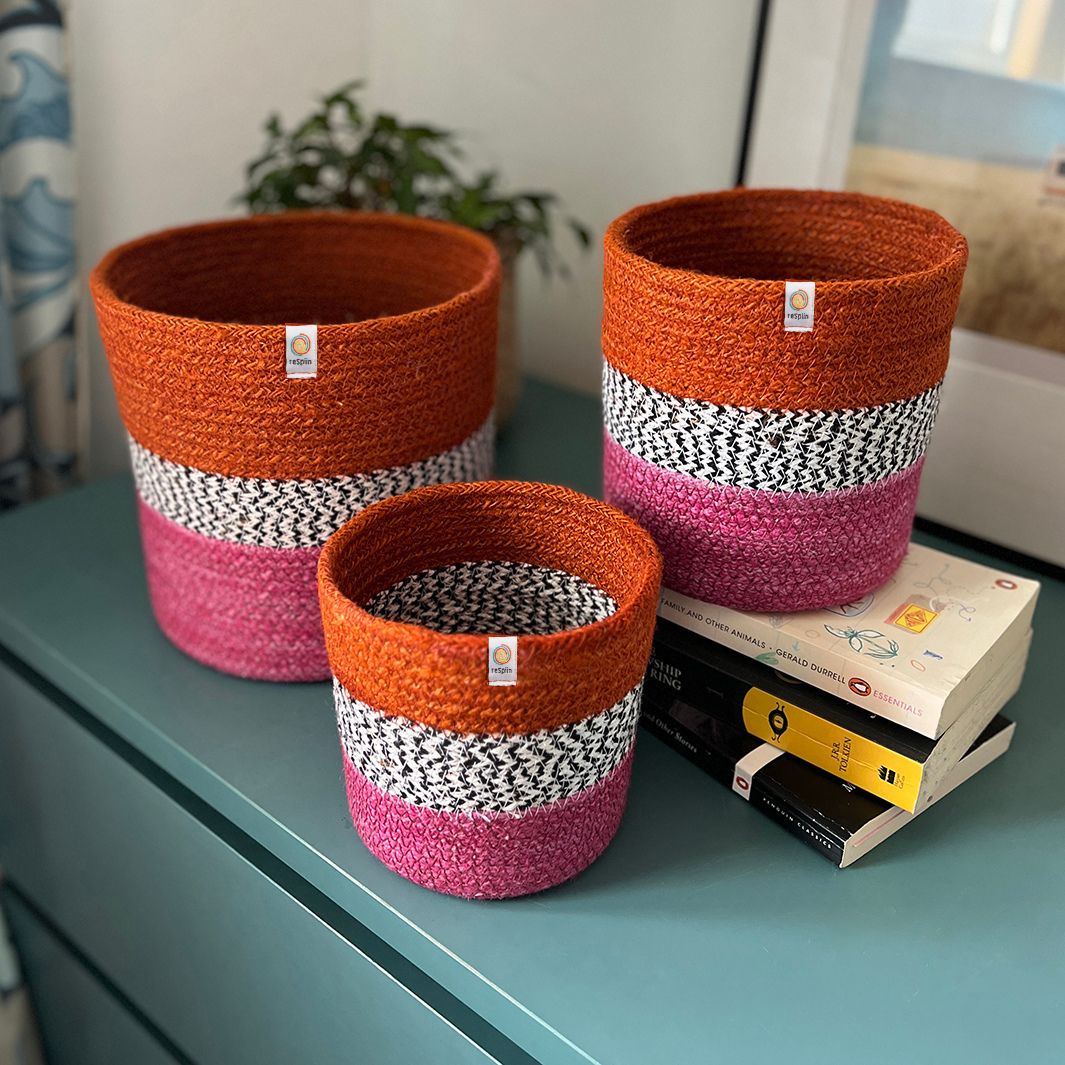 Set of 3 Jute Zigzag Baskets