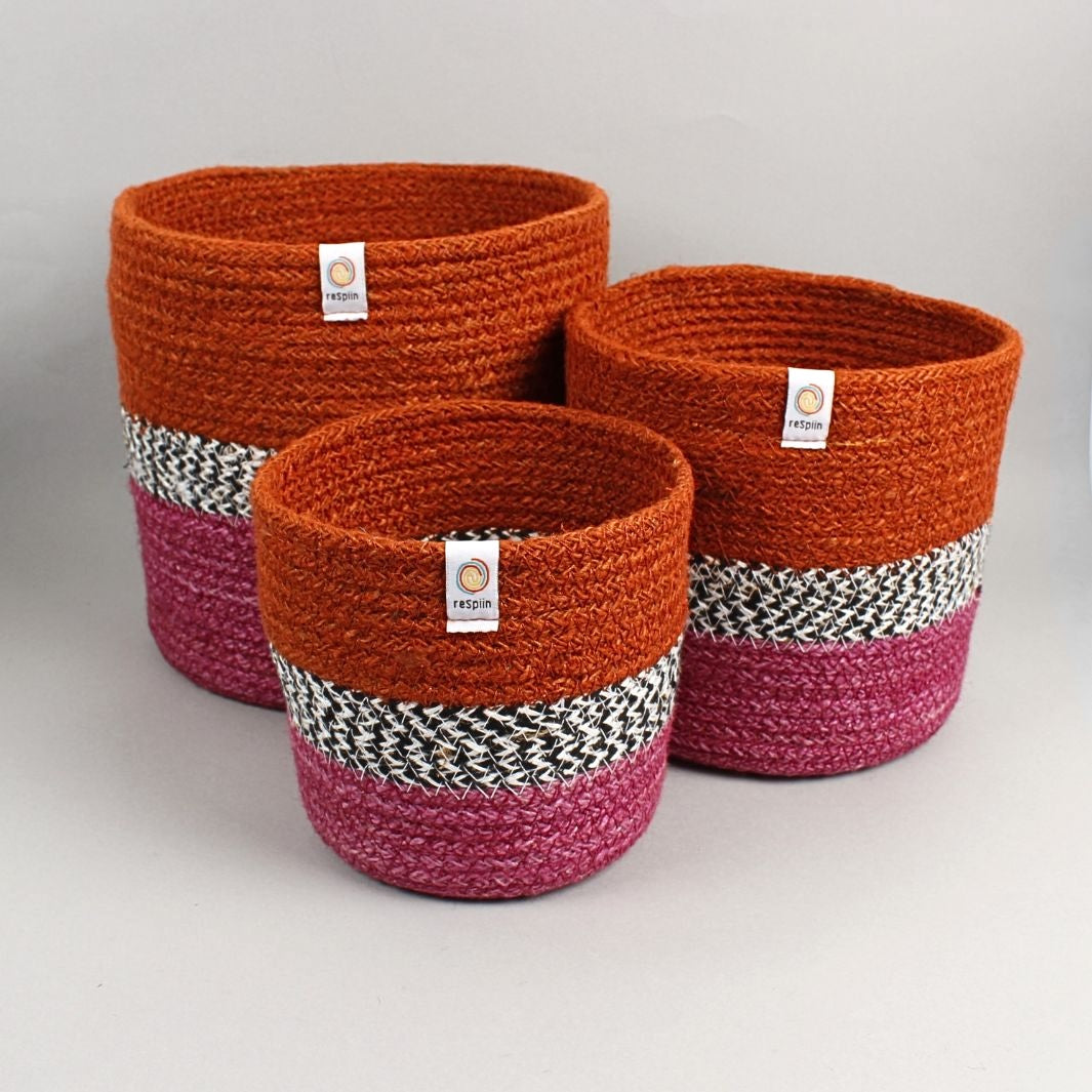 Set of 3 Jute Zigzag Baskets