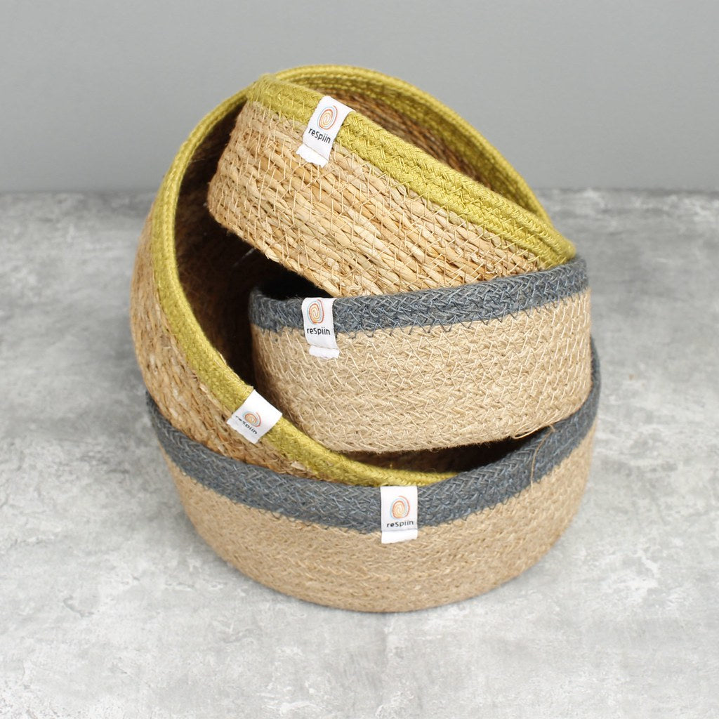 Seagrass & Jute Storage Baskets, Set of 2