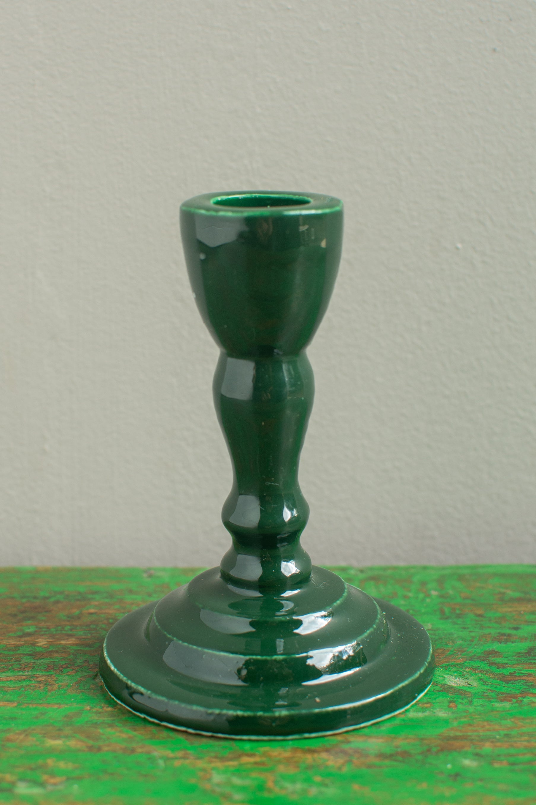 Enamelled Cast Metal Candlesticks