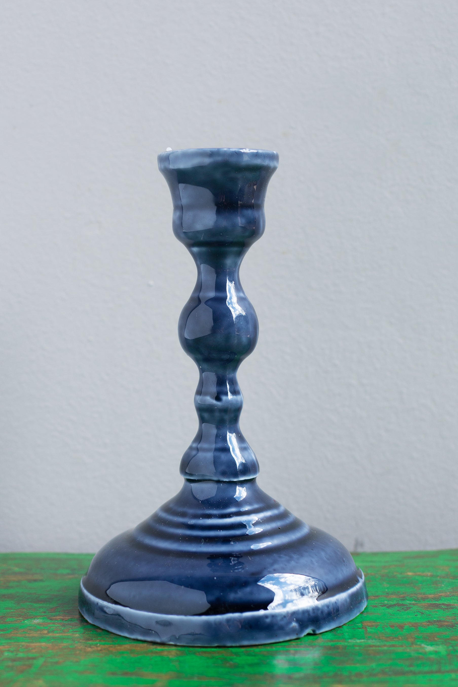 Enamelled Cast Metal Candlesticks