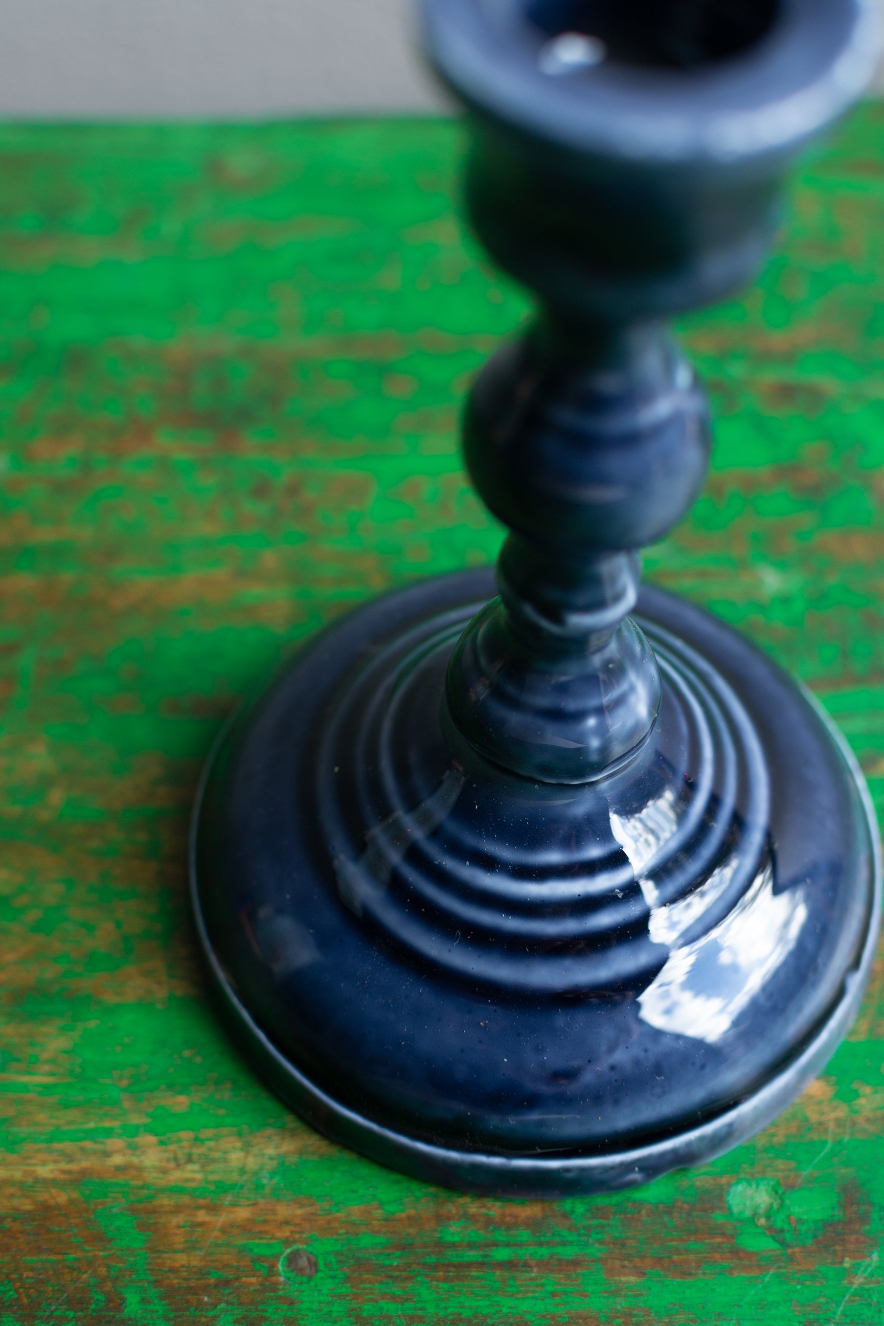 Enamelled Cast Metal Candlesticks