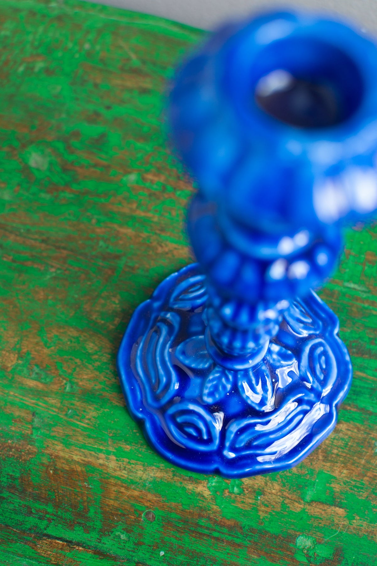 Enamelled Cast Metal Candlesticks