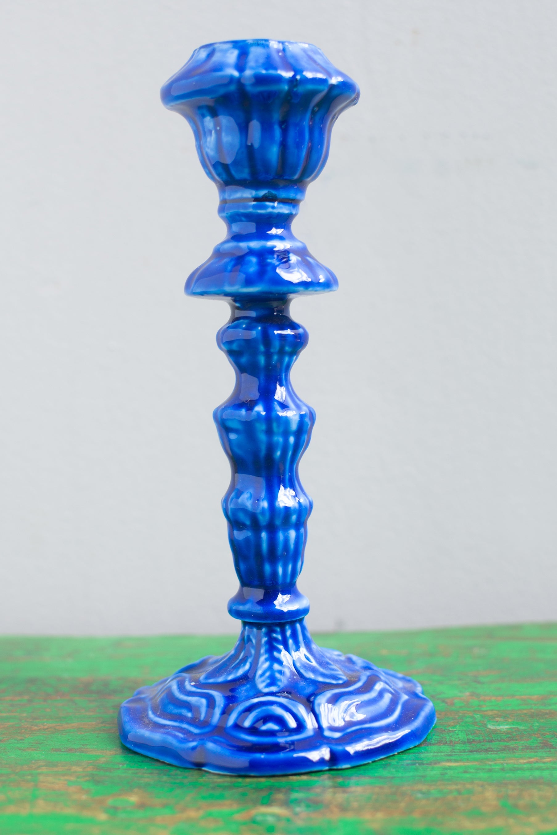 Enamelled Cast Metal Candlesticks