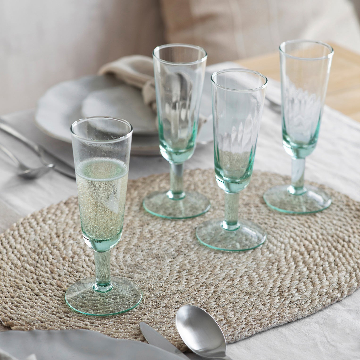 Broadwell Champagne Flutes / Glasses, 100% recycled glass