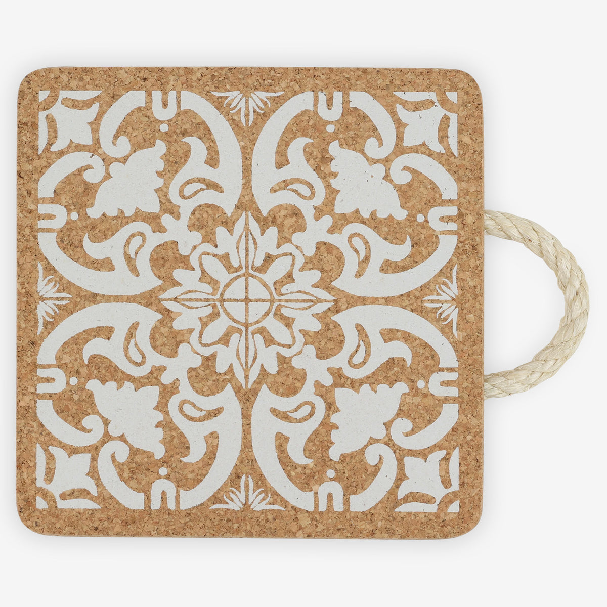 Patterned Cork Trivet with Sisal Handle