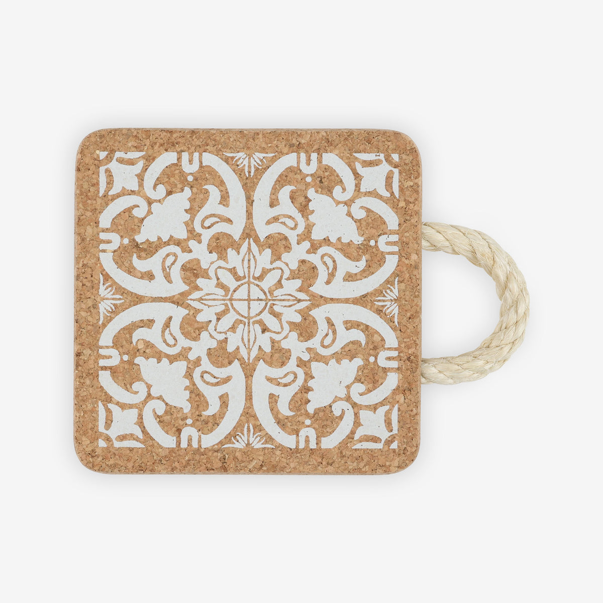 Patterned Cork Trivet with Sisal Handle