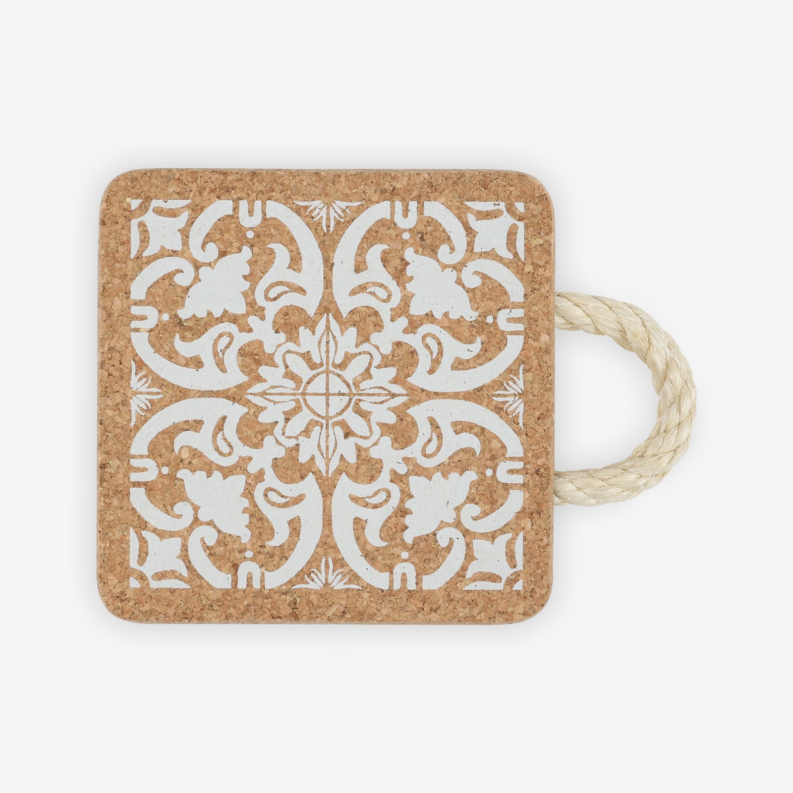 Patterned Cork Trivet with Sisal Handle