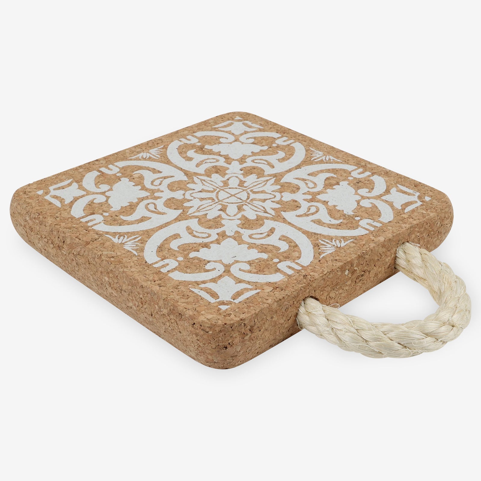 Patterned Cork Trivet with Sisal Handle