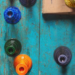 Enamelled Cast Metal Candlesticks