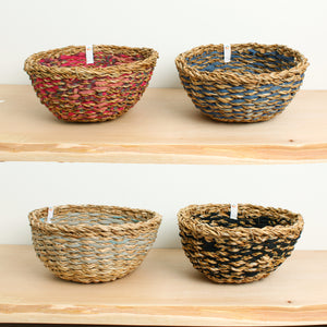 Seagrass and Upcycled Sari Storage Basket