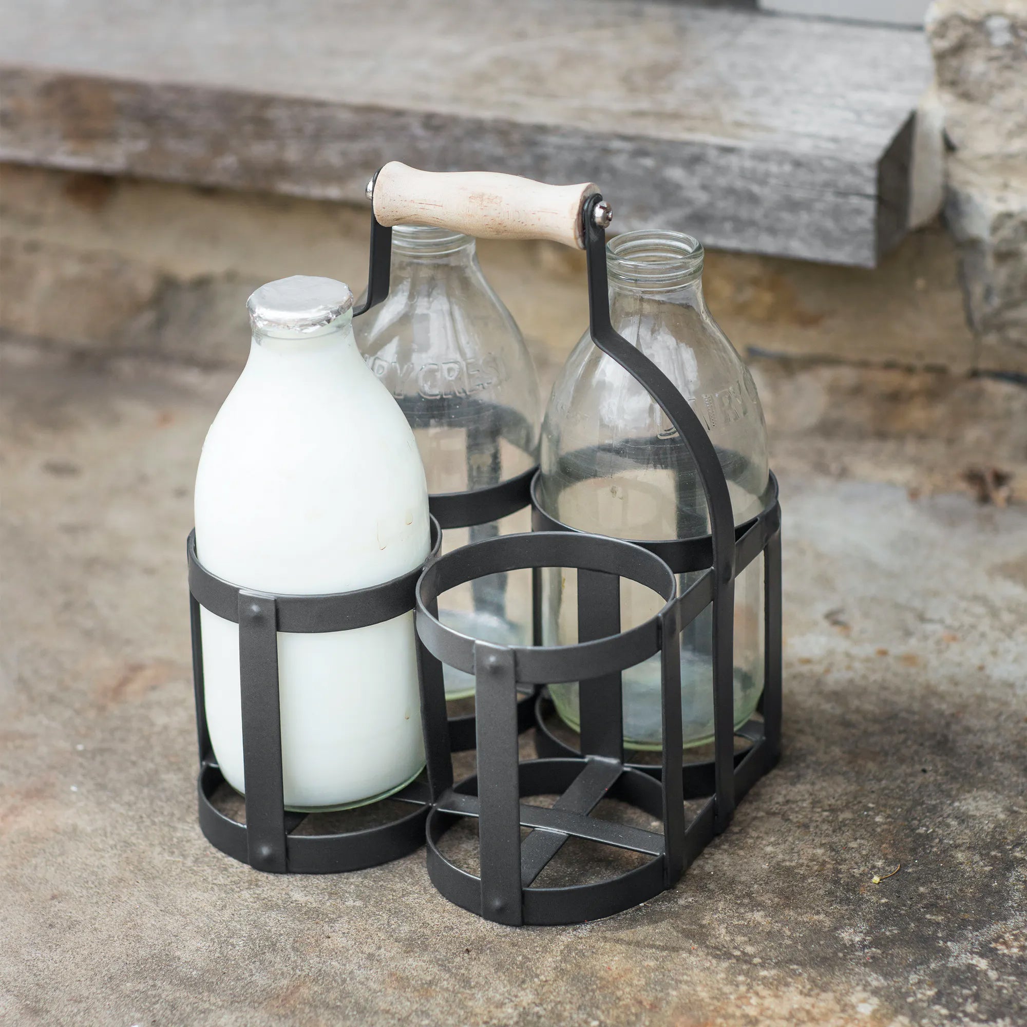 Milk Bottle Holder, Steel & Wood