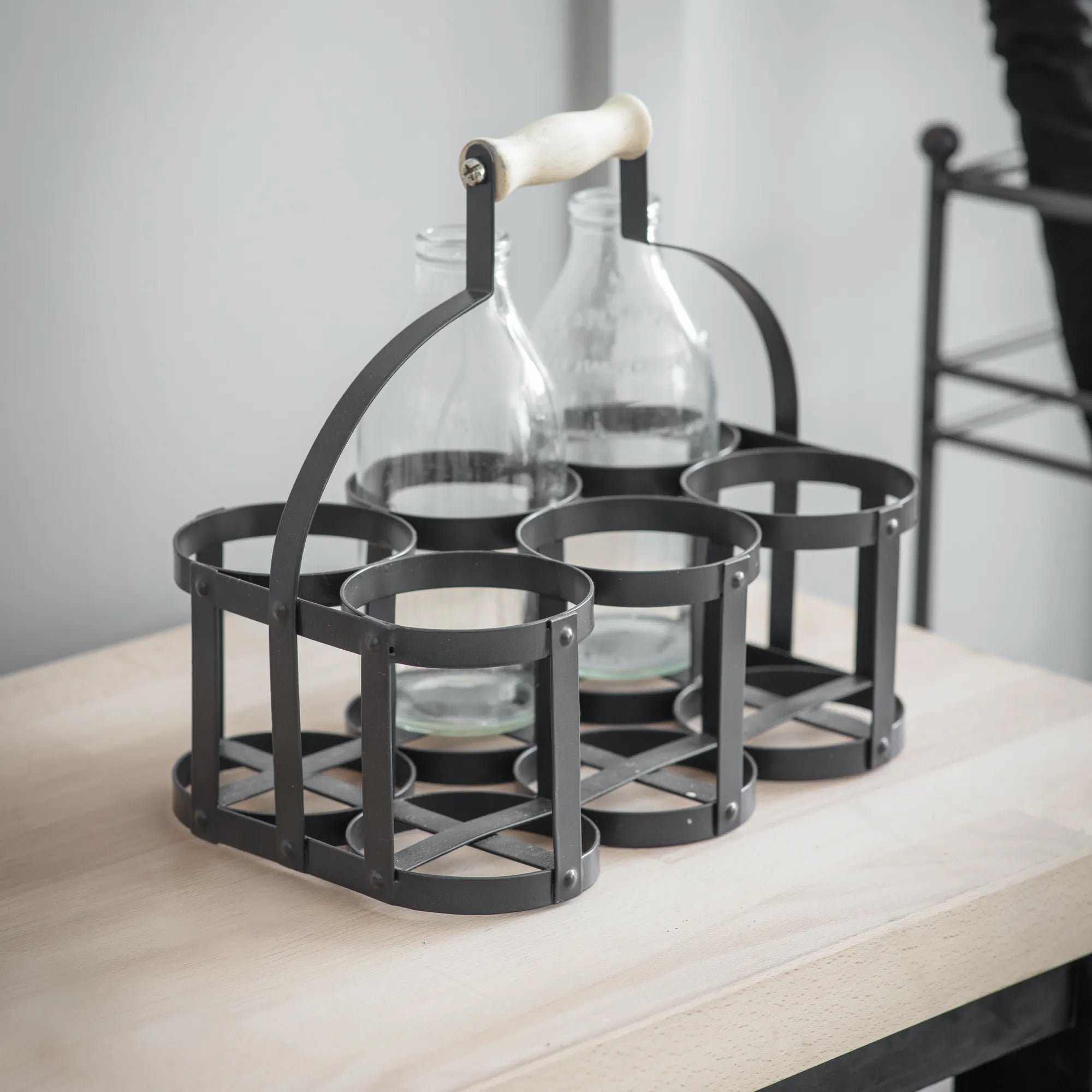 Milk Bottle Holder, Steel & Wood