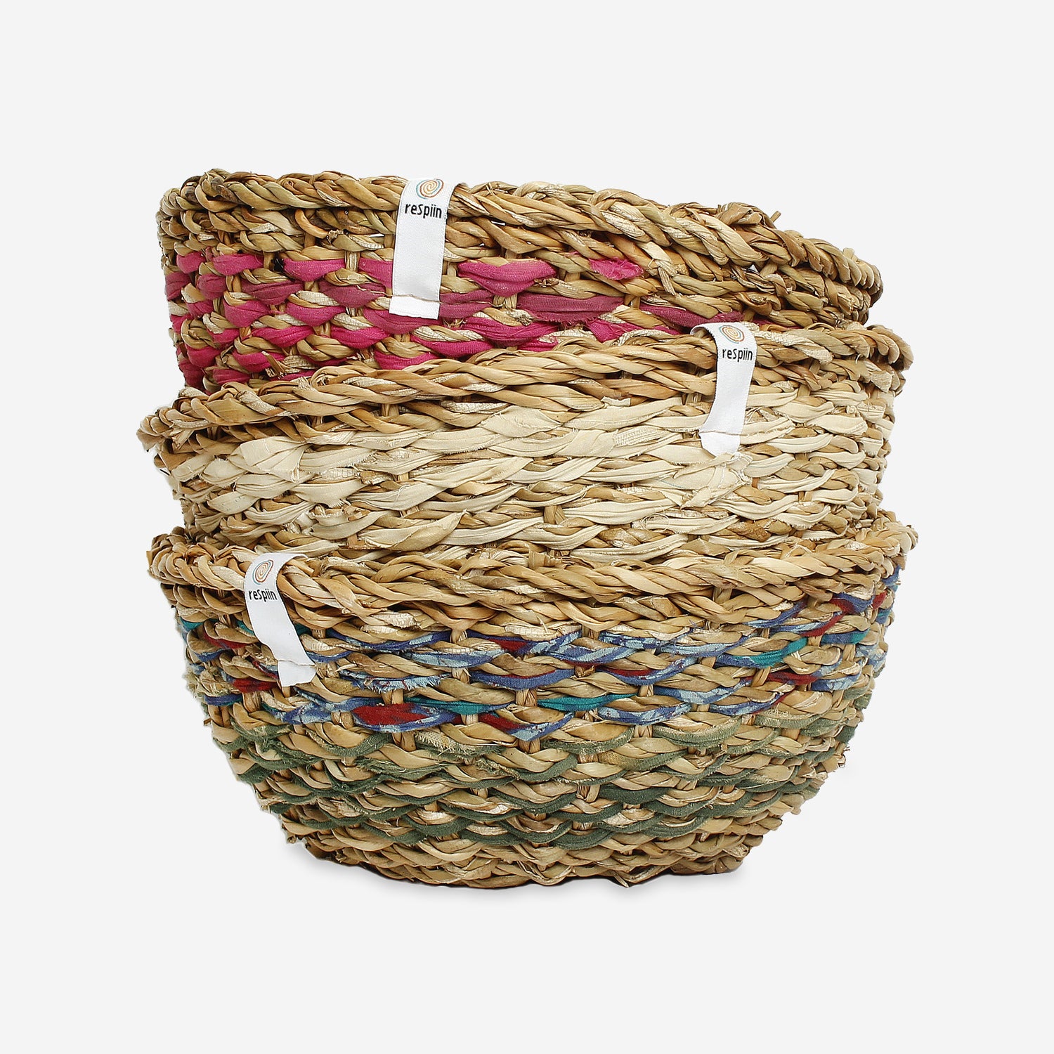 Seagrass and Upcycled Sari Storage Basket